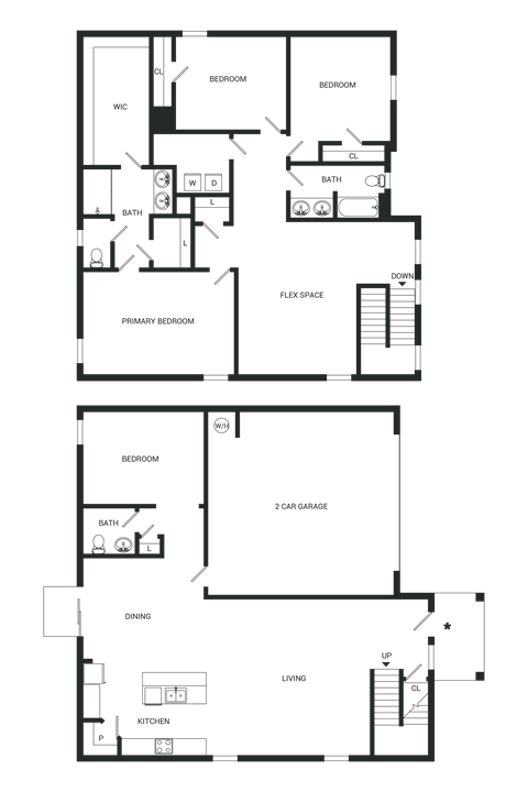 Floor plan for 3 beds, 2.5 baths, 2267 sqft